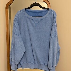 aerie Light Blue Waffle-Knit Crewneck Sweater